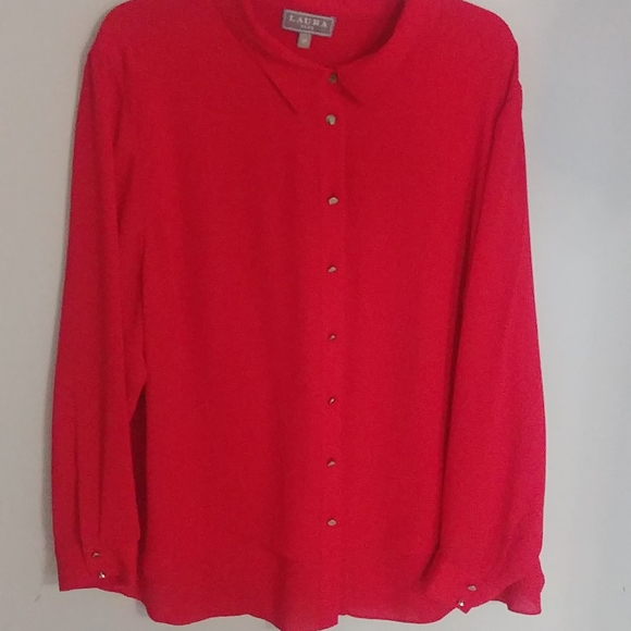 Laura Plus Ladies Button Sheer Blouse - Picture 1 of 11